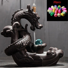 Load image into Gallery viewer, incense burner Ceramic Backflow Incense Burner Creative Home Decor Dragon Incense Holder Censer With Crystal Ball + 20pcs Incens