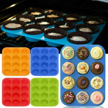 Load image into Gallery viewer, Mini 12 Holes Silicone Round Mold DIY Cupcake Cookies Fondant Baking Pan Non-Stick Pudding Steamed Cake Mold Baking Tool
